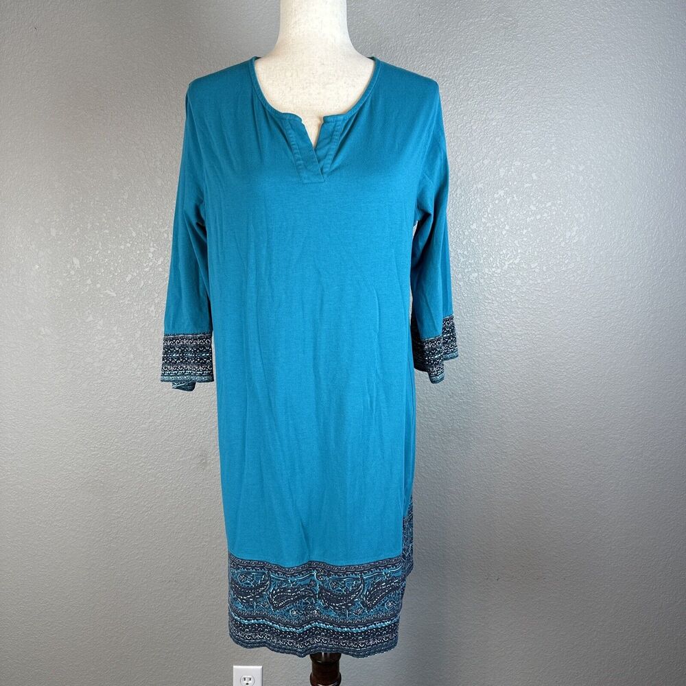 Coolibar Womens Oceanside Tunic Dress M Medium Turquoise 3/4 Sleeve UPF‎ 50+